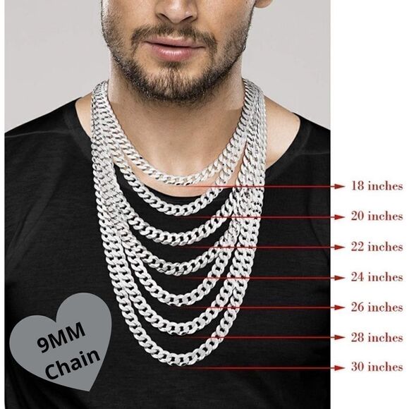 20” Men’s Solid 925 Sterling Silver Cuban Chain - Picture 1 of 5